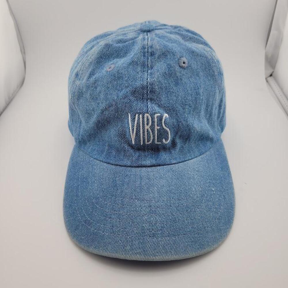 Vibes Hat Cap Strap Back Blue Denim Embroidered Slogan Womens David and Young